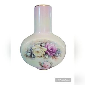 Porcelain Treasures hand decorated by Betty Platner floral vase.